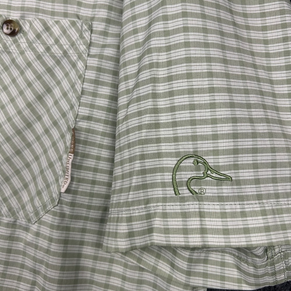 Ducks Unlimited Drake Waterfowl Shirt Large SS Button Down Green White Check - Picture 3 of 15